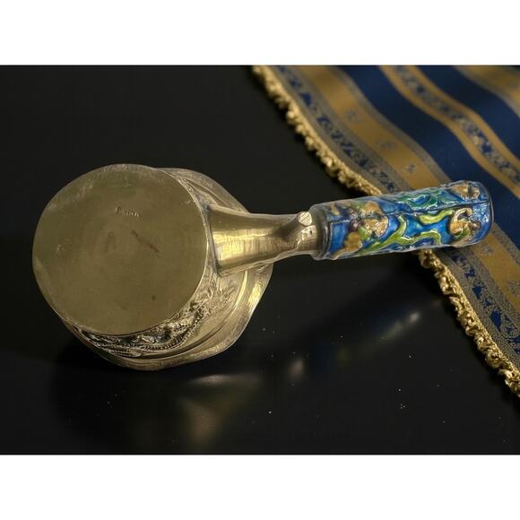 Chinese Brass Silk Iron-Dragon Relief-Painted Enamel Handle-Antique-Charcoal - Picture 5 of 8